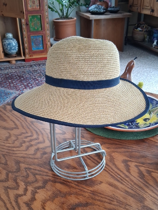 Sun And Sand Accessories - Sun And Sand Rafia Navy Trim  Backless Wide Brim Summer Beach Hat